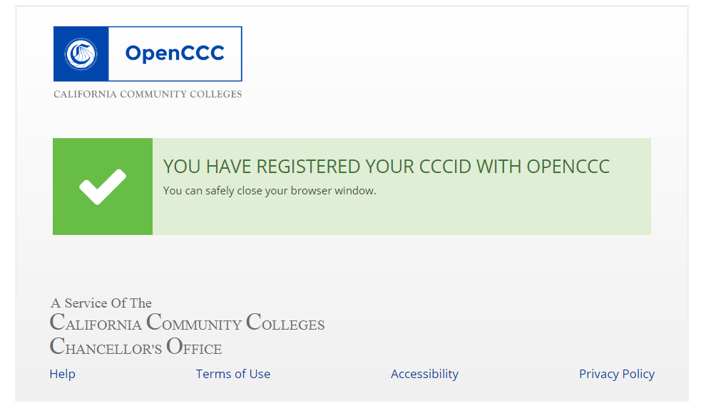 You have registered your account with OpenCCC